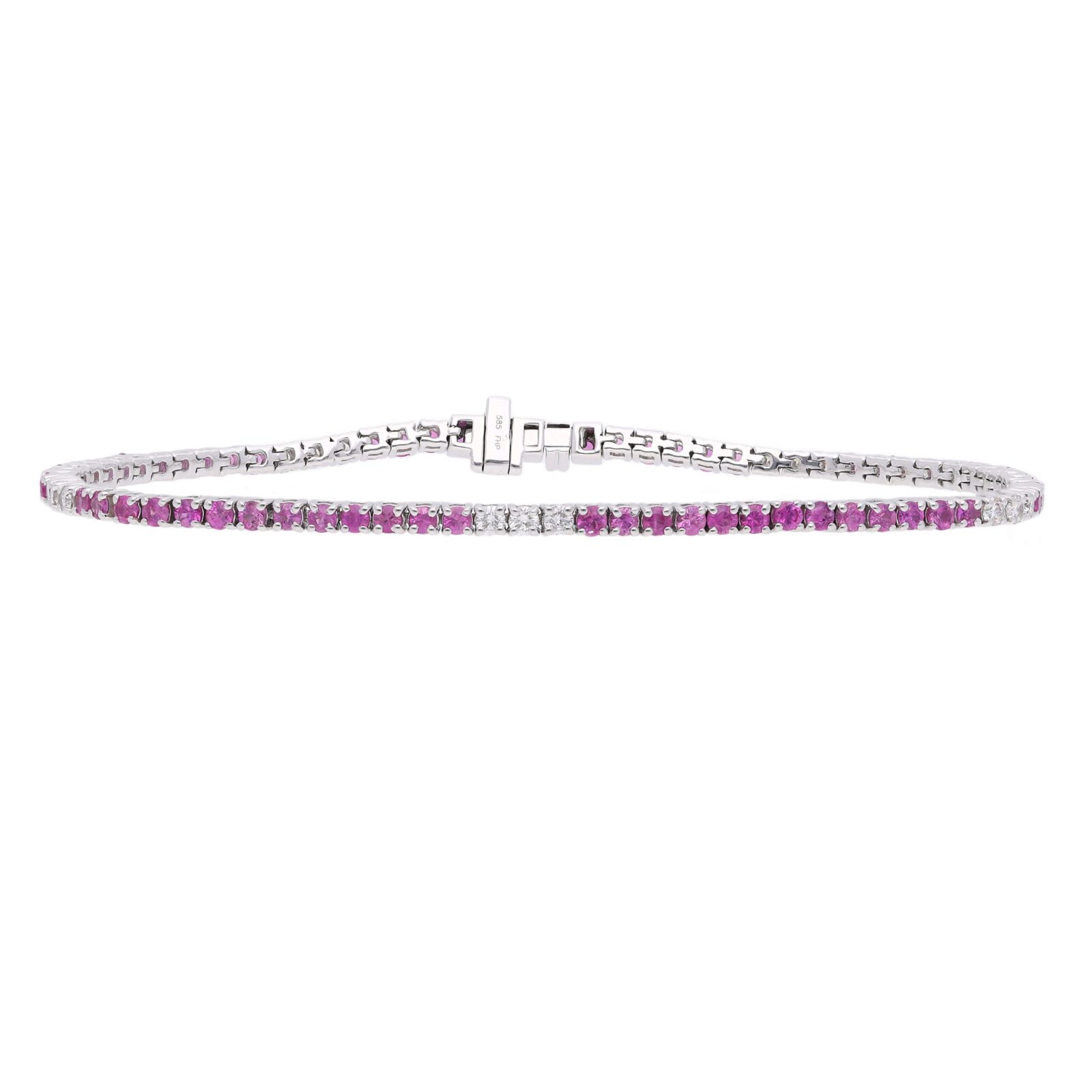 Tennisarmbånd 14kt Hvidguld Med Pink Safir & Diamanter Alt