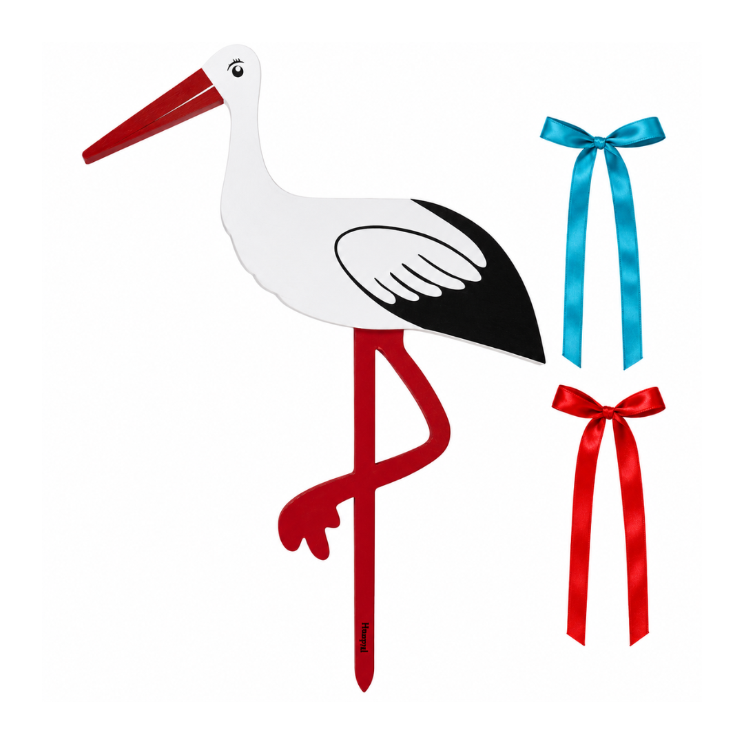 Fødselsstork Træ Med Rødt Blåt Bånd Magni