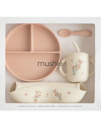 Mushie Spisesæt Gaveæske Pink Blomster